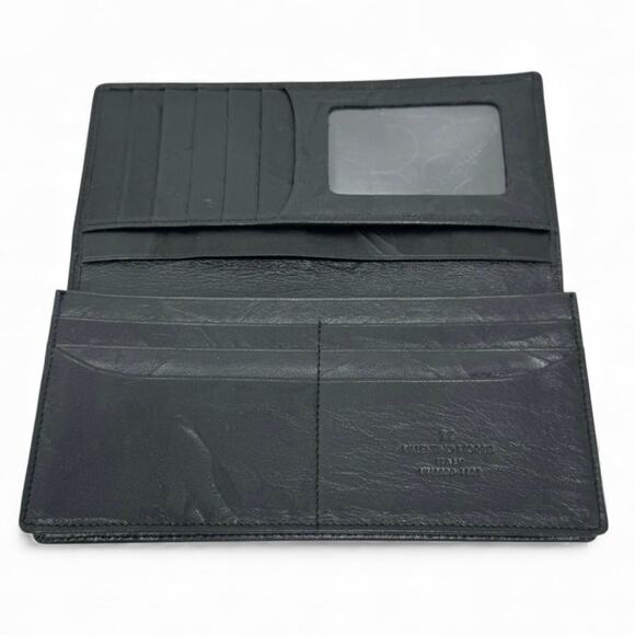 Valentino Morris Black Leather Mens Long Bifold Wallet Made in Italy - Picture 3 of 5